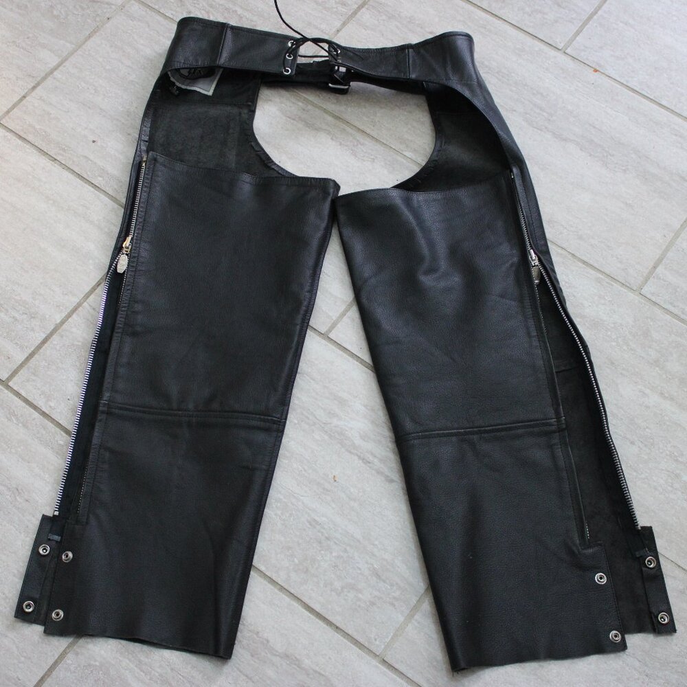 Motorcycle Riding Leather Chaps Mens Size Large Z1R Snap Zip